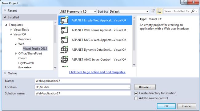 Select Empty Web Application